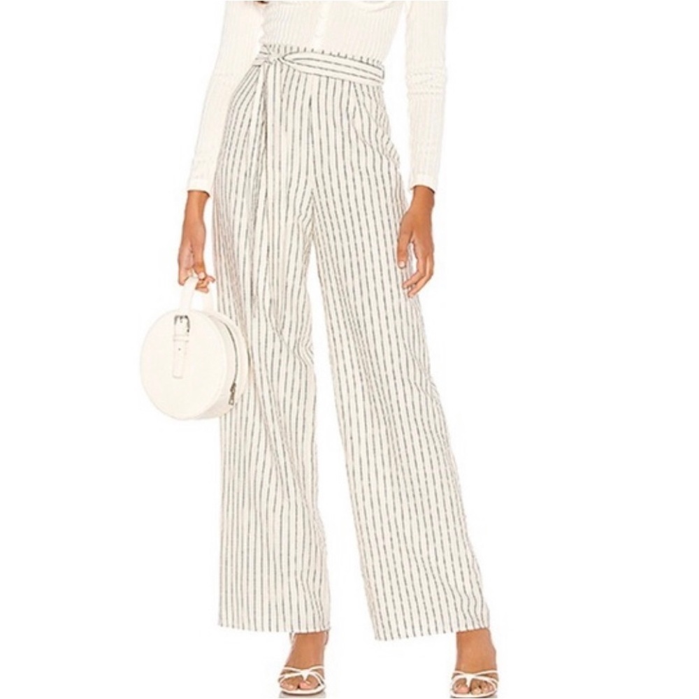 L'Academie White and Gray Striped Wide Leg Pants